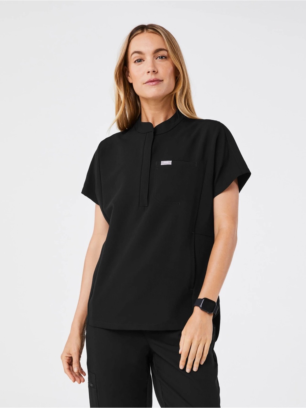 NWOT FIGS Women’s Montex Relaxed Black Short-Sleeve Mandarin Collar Scrub Top